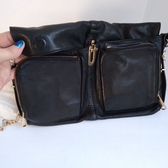 Gryson 'Willa' Black Calf Leather Long Studded Strap Shoulder Bag' - Picture 6 of 11